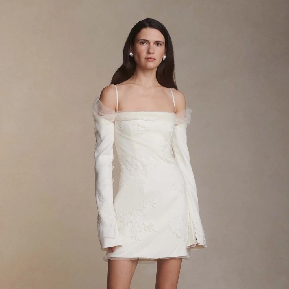 Danielle Frankel Lucy Mini Ivory Tulle Lace Wedding Dress Size 2